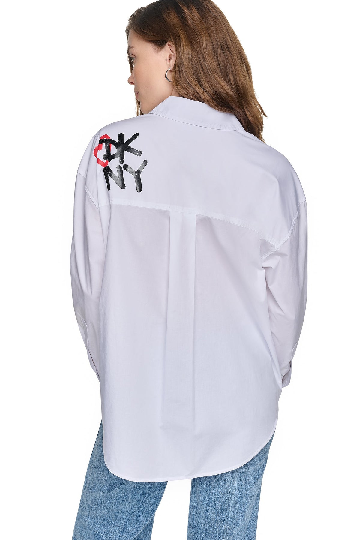 White/Black DKNY GRAFFITI LOGO POPLIN SHIRT