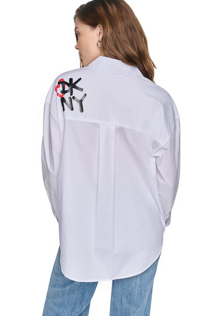 White/Black DKNY GRAFFITI LOGO POPLIN SHIRT