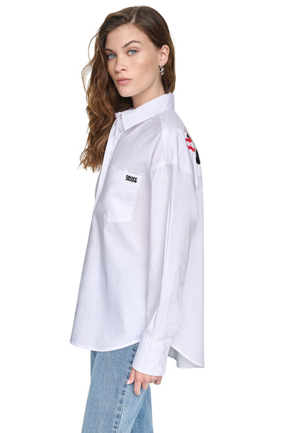 White/Black DKNY GRAFFITI LOGO POPLIN SHIRT