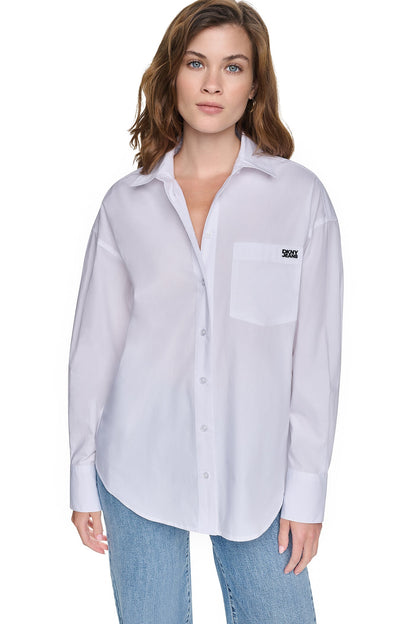 White/Black DKNY GRAFFITI LOGO POPLIN SHIRT