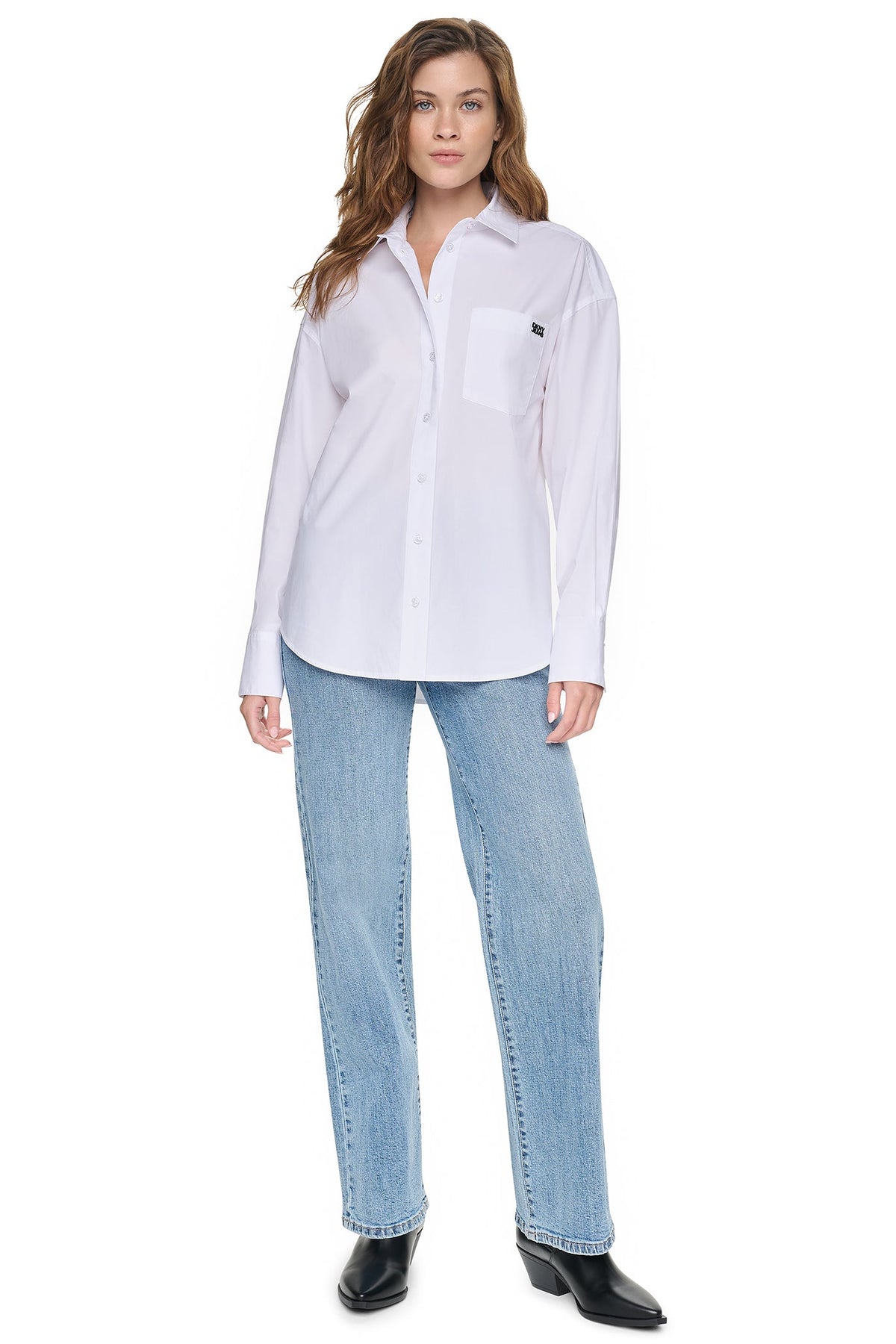 White/Black DKNY GRAFFITI LOGO POPLIN SHIRT
