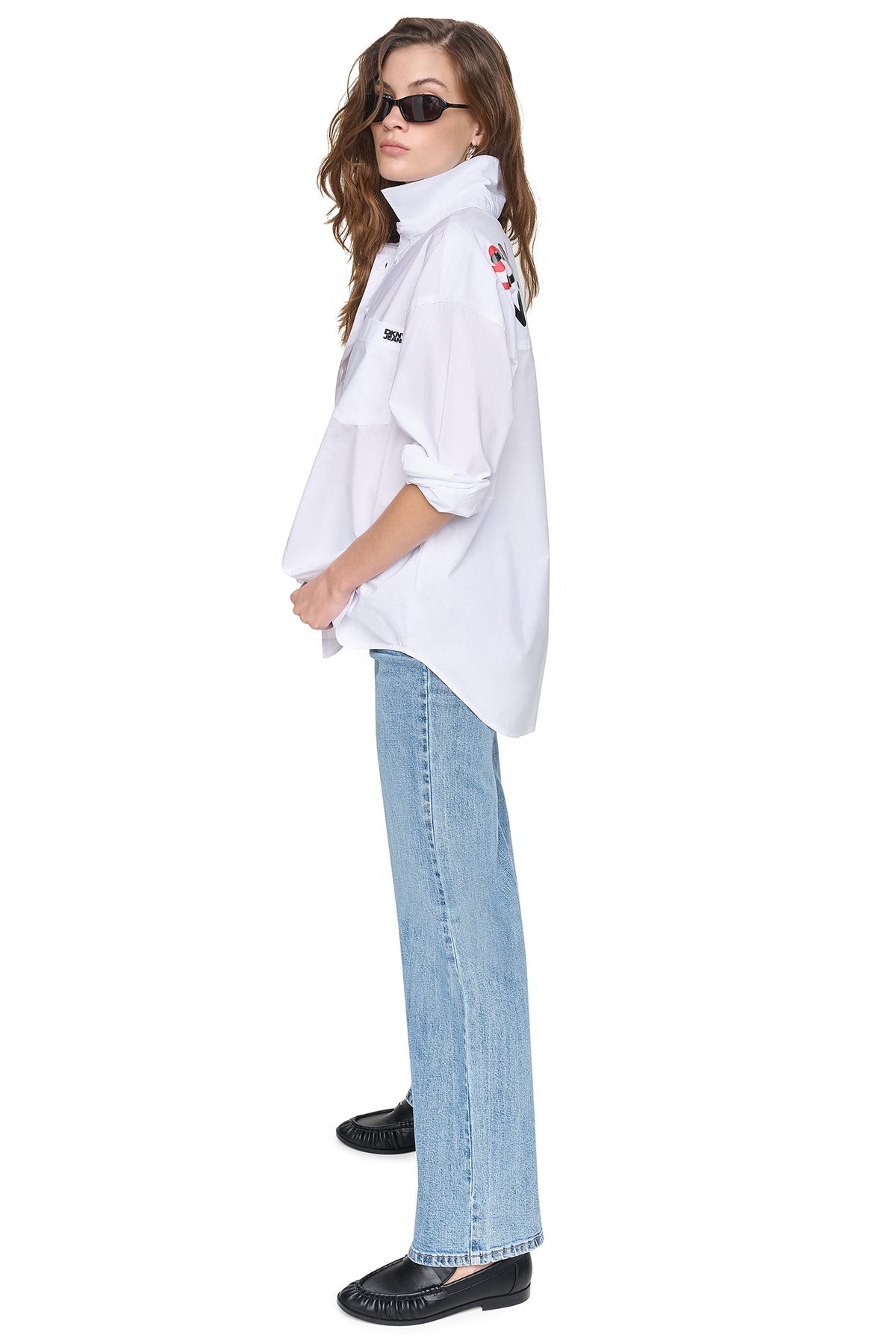 White/Black DKNY GRAFFITI LOGO POPLIN SHIRT