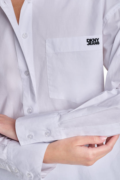 White/Black DKNY GRAFFITI LOGO POPLIN SHIRT