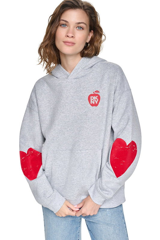 Black DKNY OVERSIZED BIG APPLE LOGO HOODIE