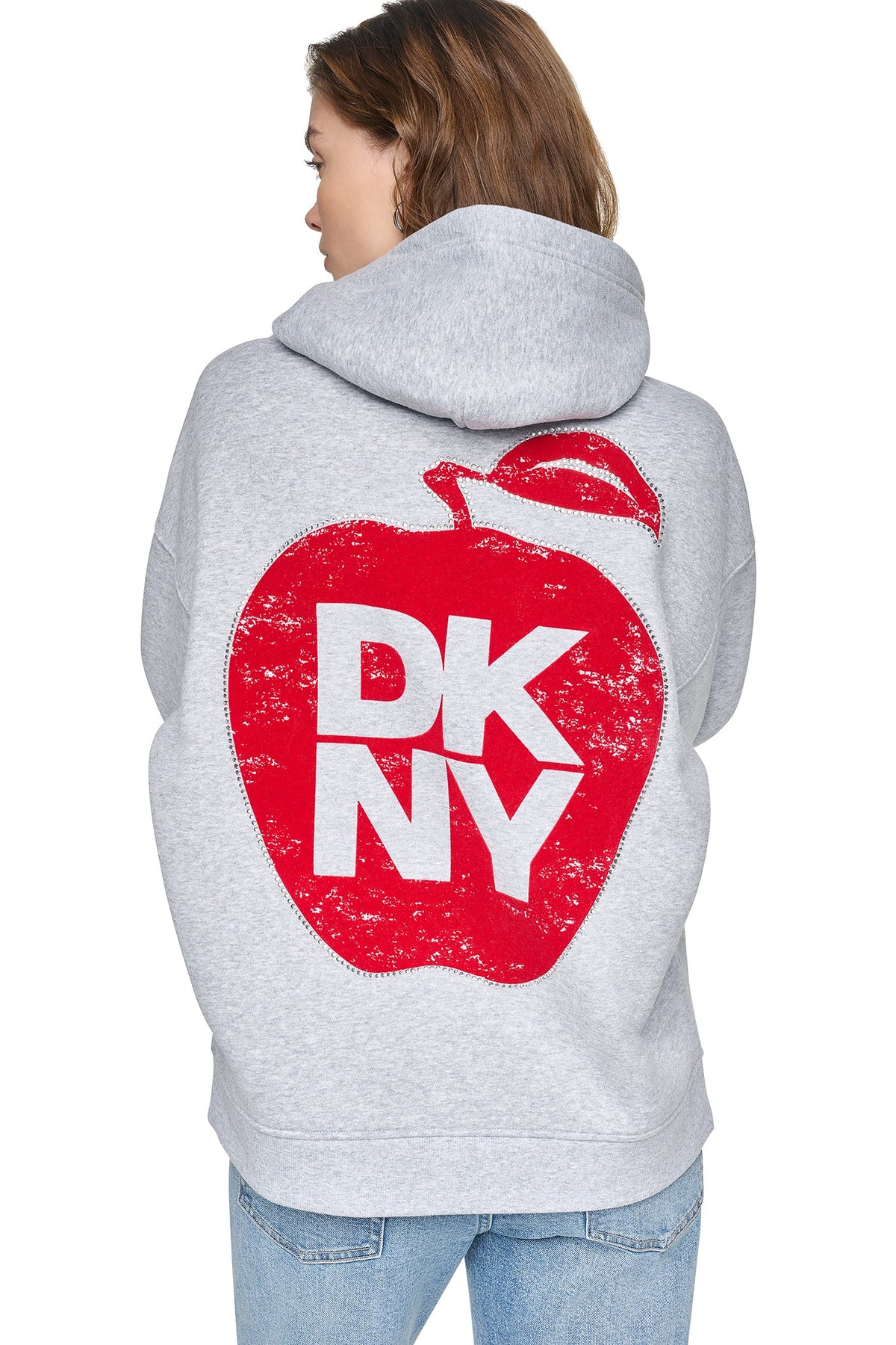 Black DKNY OVERSIZED BIG APPLE LOGO HOODIE