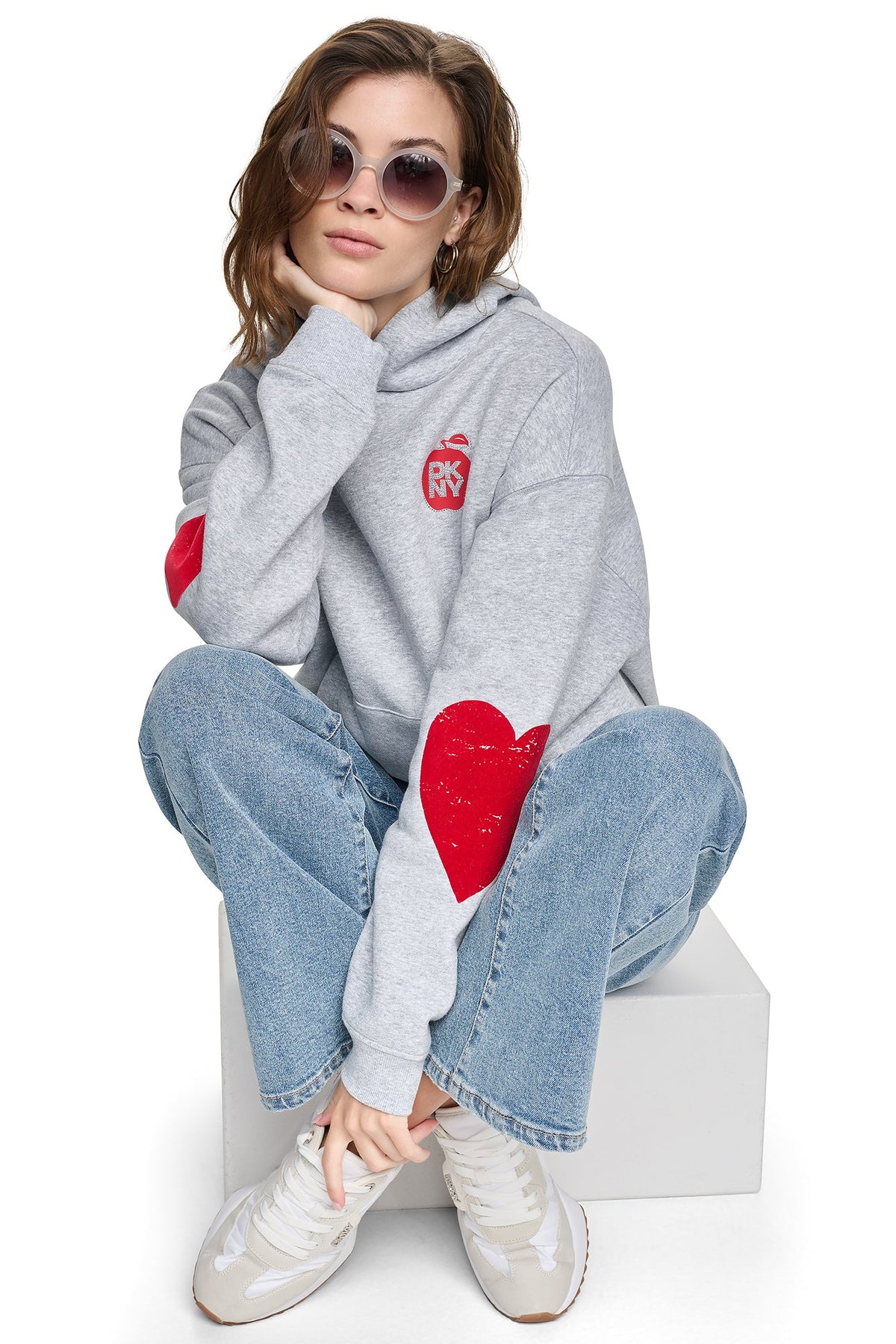 Black DKNY OVERSIZED BIG APPLE LOGO HOODIE