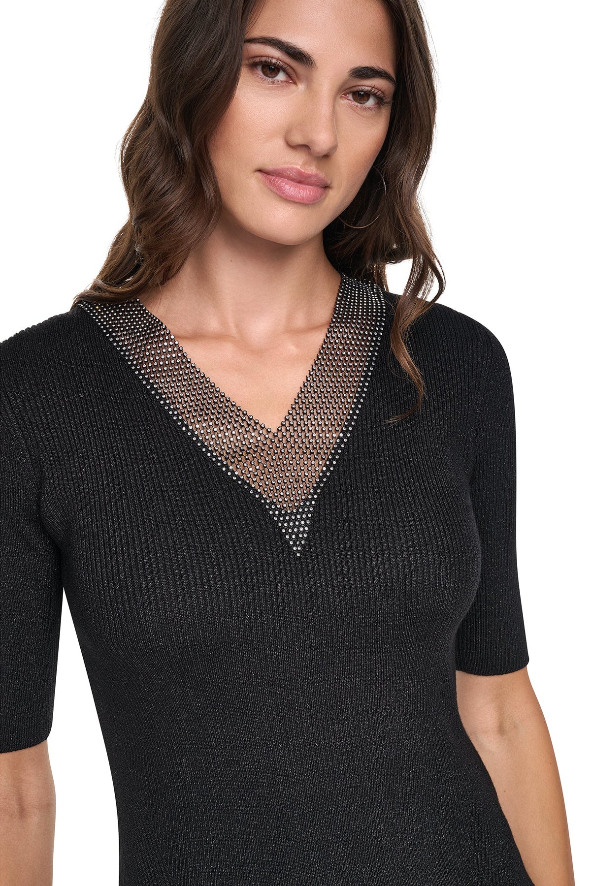 Black DKNY EMBELLISHED METALLIC SWEATER