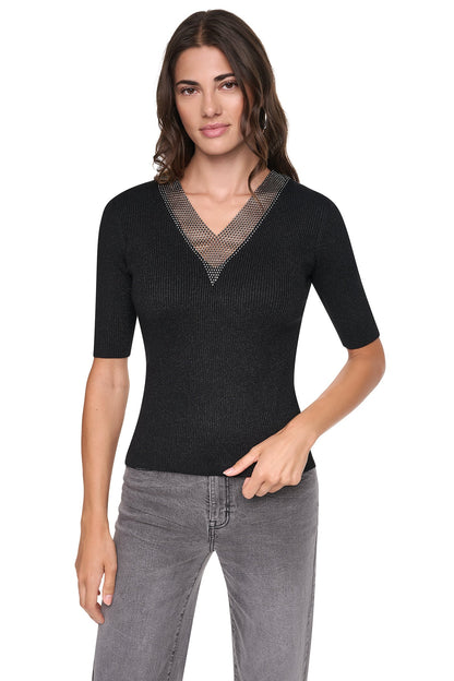 Black DKNY EMBELLISHED METALLIC SWEATER