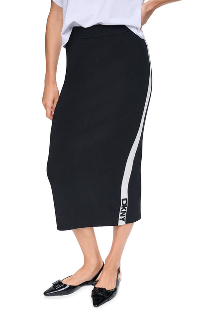 Black/Ivory DKNY LOGO STRIPE SWEATER SKIRT