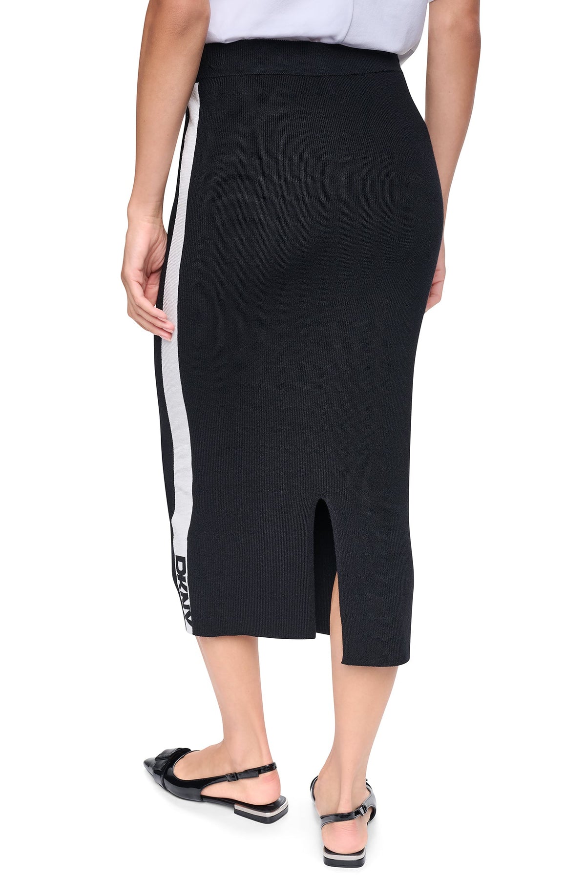 Black/Ivory DKNY LOGO STRIPE SWEATER SKIRT