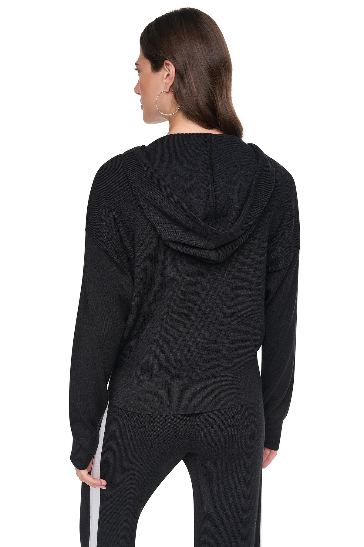 Black/Ivory DKNY LOGO STRIPE HOODIE SWEATER
