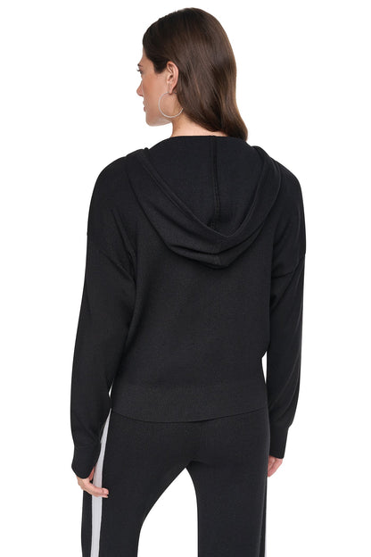 Black/Ivory DKNY LOGO STRIPE HOODIE SWEATER
