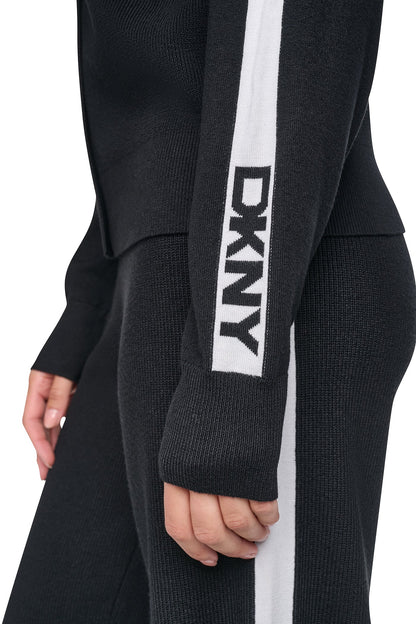 Black/Ivory DKNY LOGO STRIPE HOODIE SWEATER