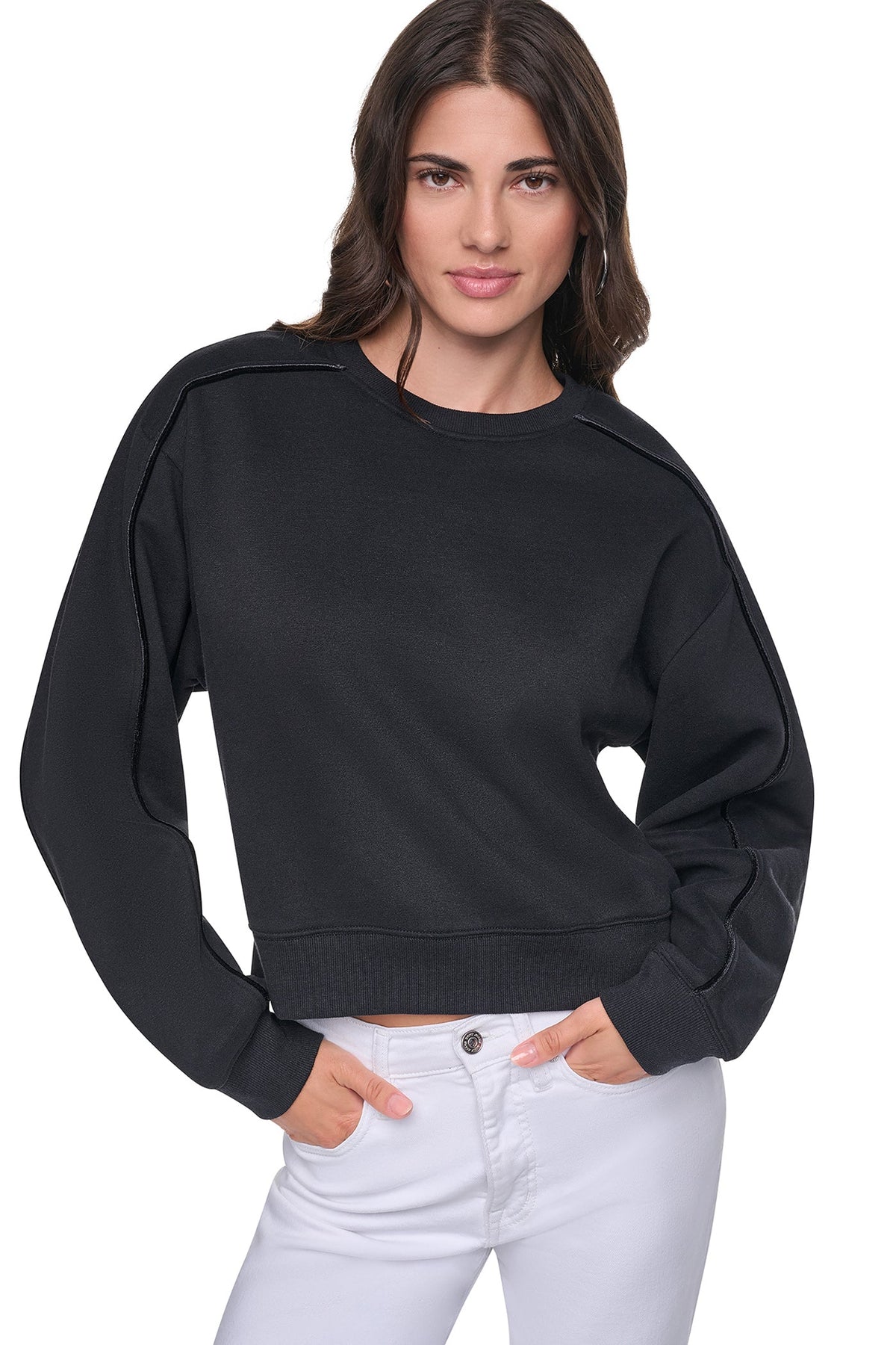 Ivory DKNY VELVET LOGO SWEATSHIRT