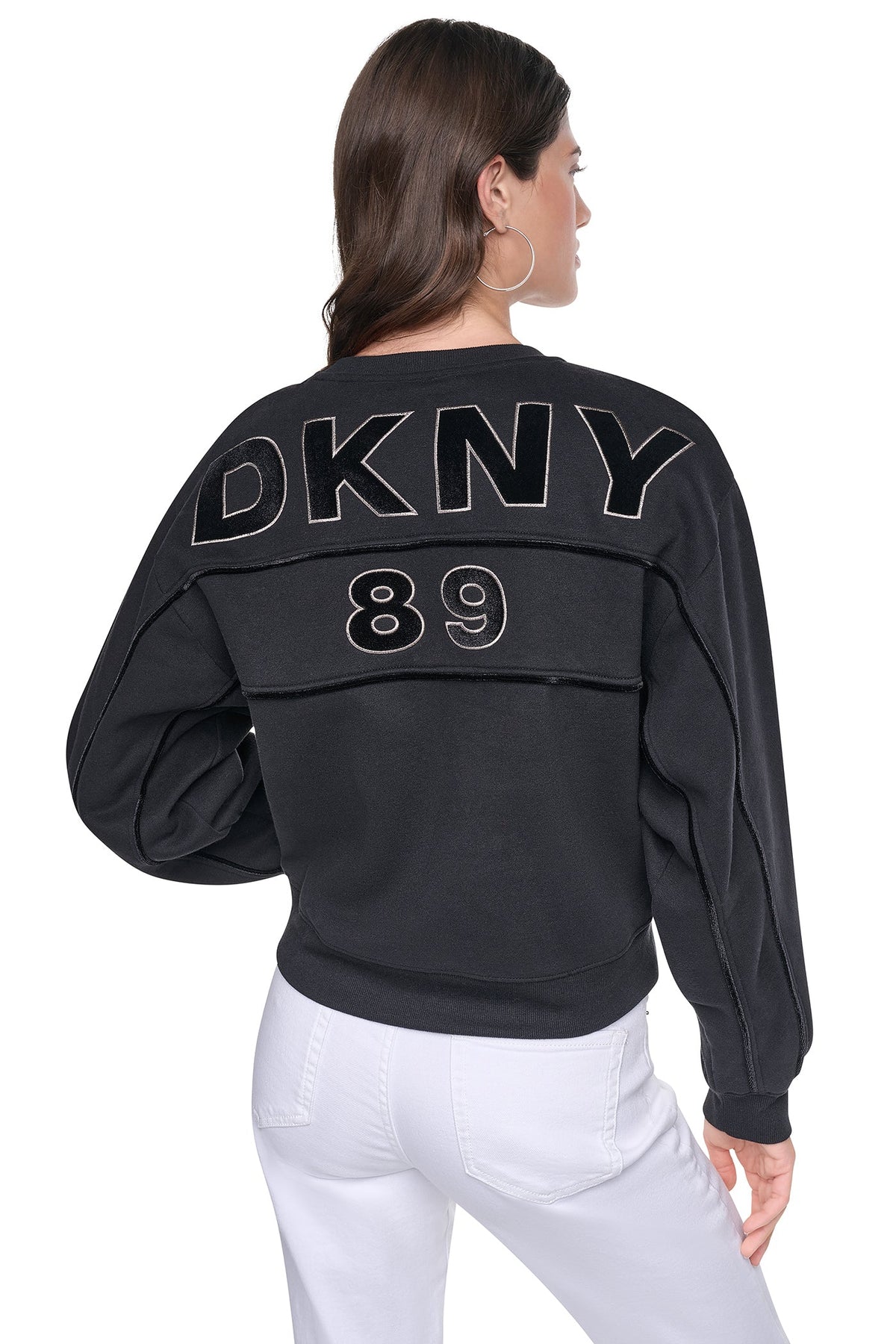 Ivory DKNY VELVET LOGO SWEATSHIRT