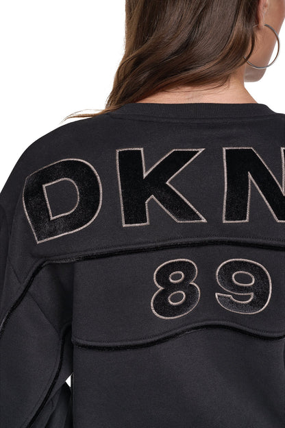 Ivory DKNY VELVET LOGO SWEATSHIRT