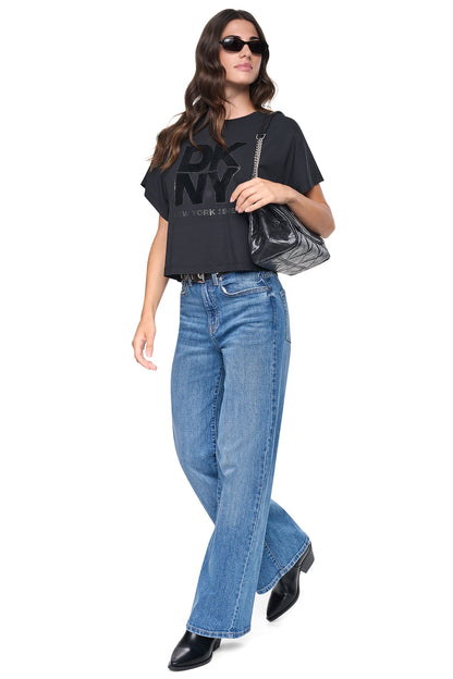 Black DKNY FLOCKED LOGO TEE