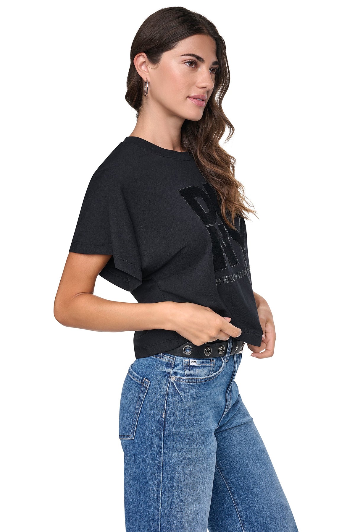 Black DKNY FLOCKED LOGO TEE