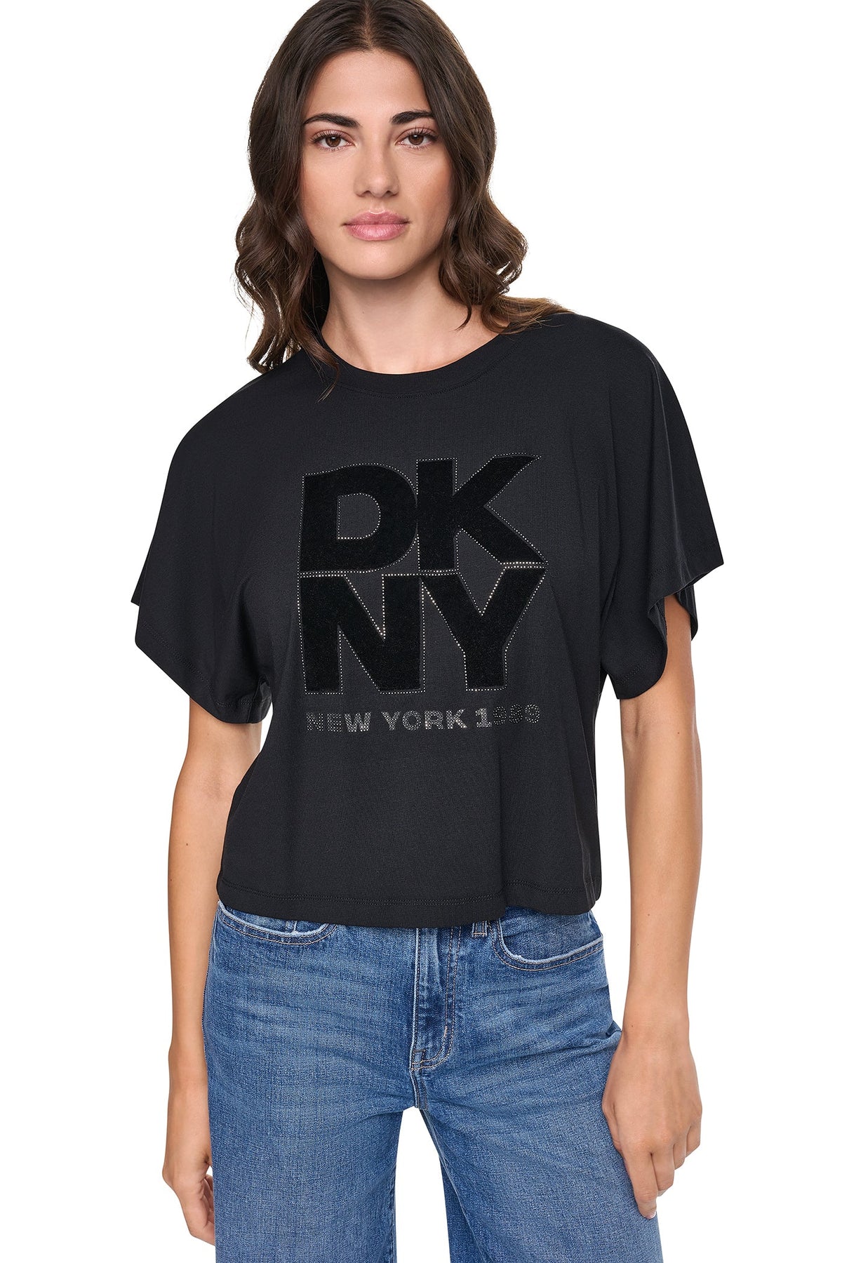 Black DKNY FLOCKED LOGO TEE