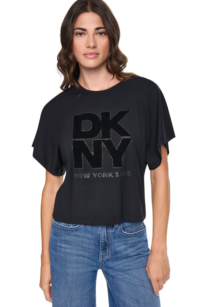 Black DKNY FLOCKED LOGO TEE