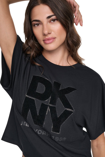 Black DKNY FLOCKED LOGO TEE