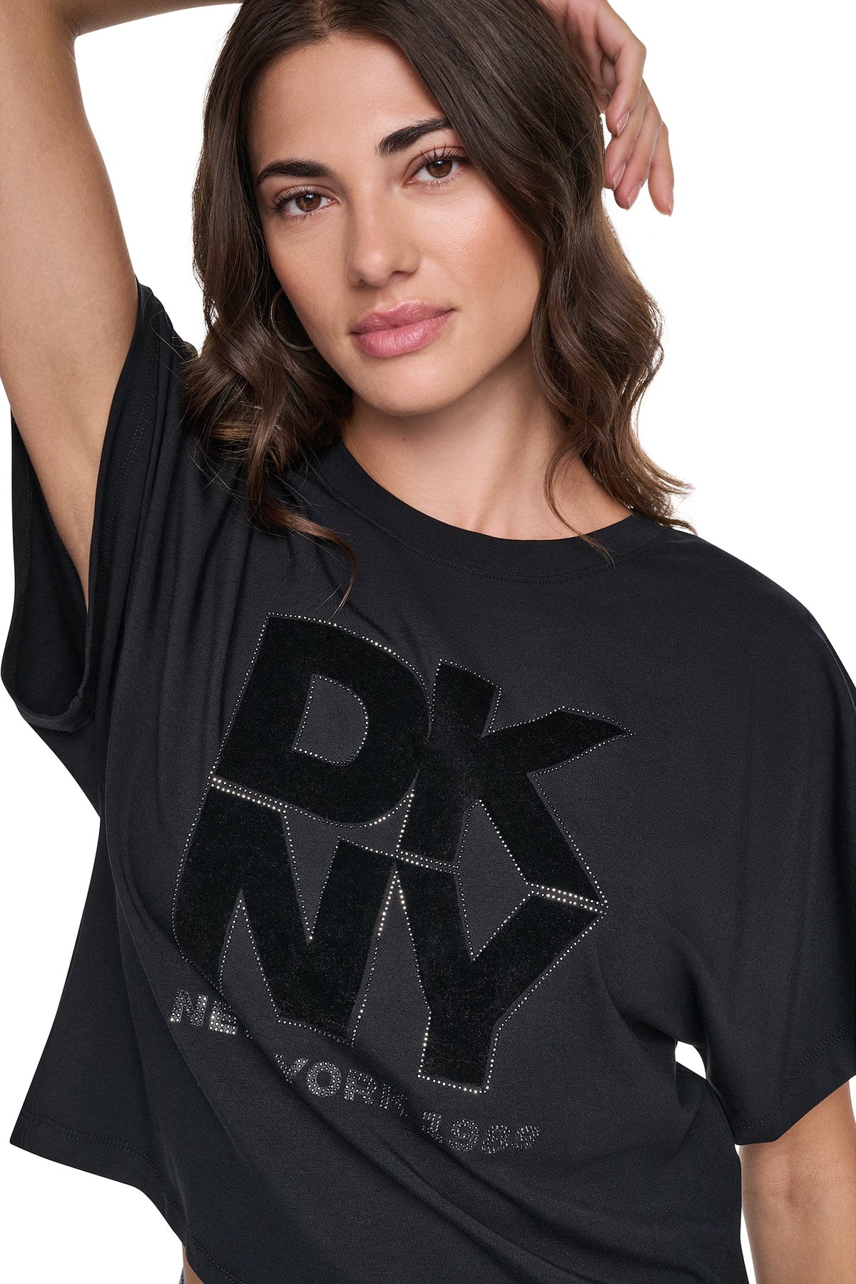 Black DKNY FLOCKED LOGO TEE