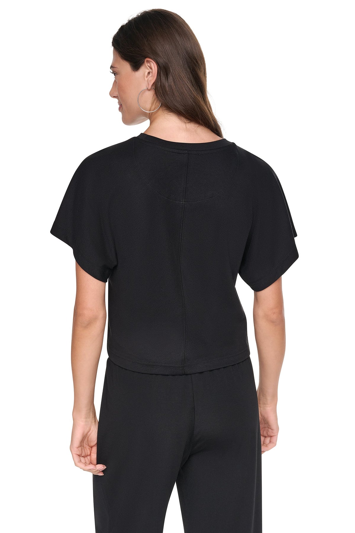 Black DKNY EMBELLISHED LOGO DOLMAN TEE