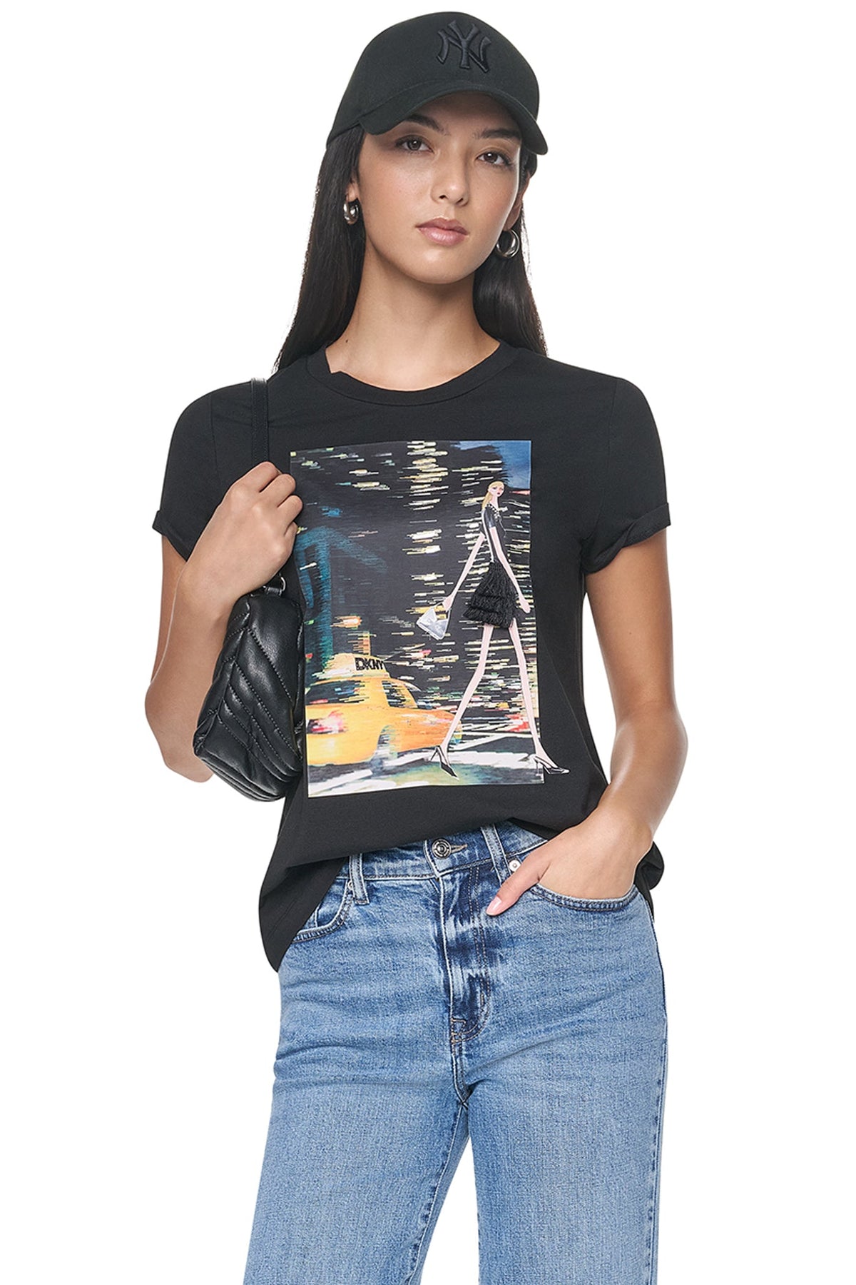 White DKNY NYC NIGHTS GRAPHIC TEE