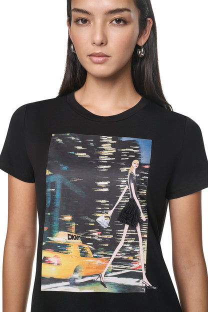 White DKNY NYC NIGHTS GRAPHIC TEE