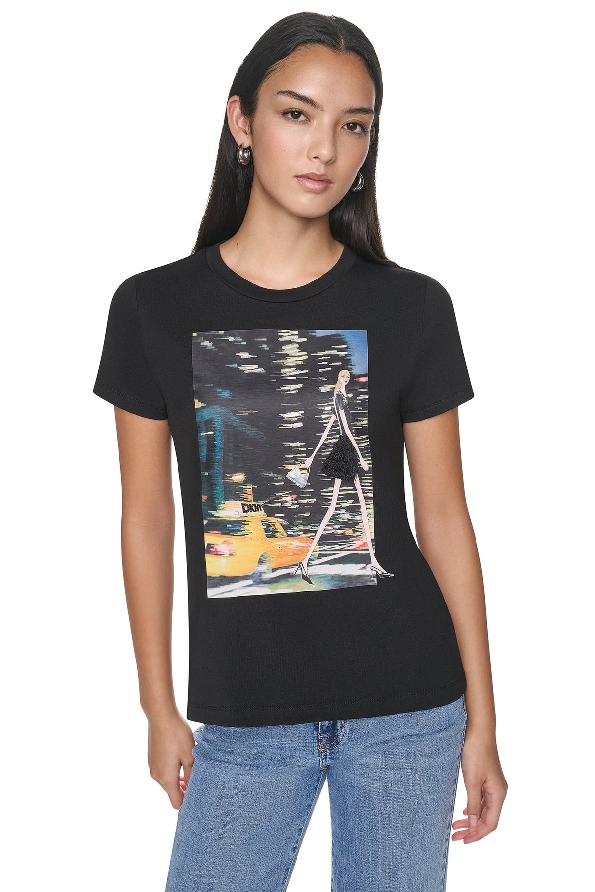 White DKNY NYC NIGHTS GRAPHIC TEE