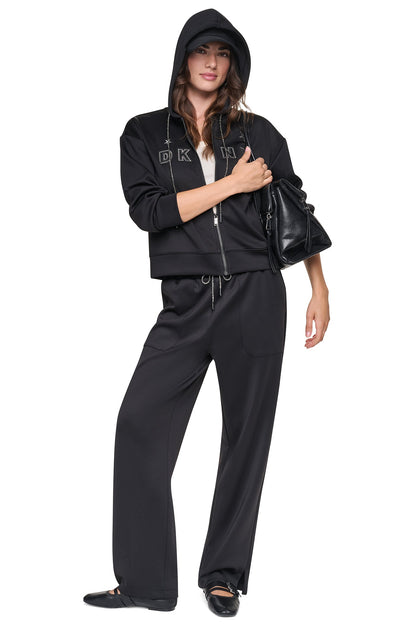 Black DKNY PINS & PATCHES DRAWSTRING PANT