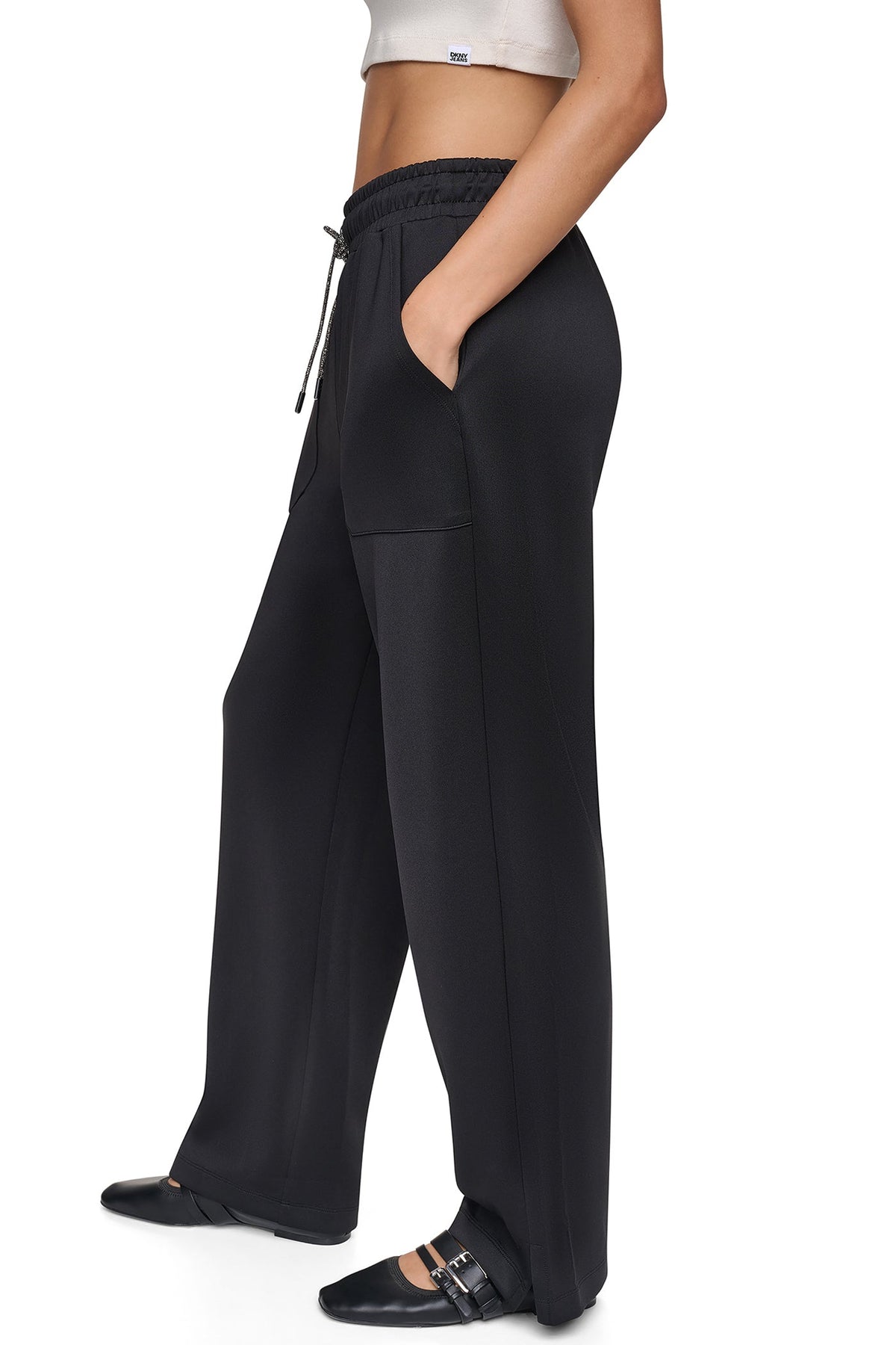 Black DKNY PINS & PATCHES DRAWSTRING PANT