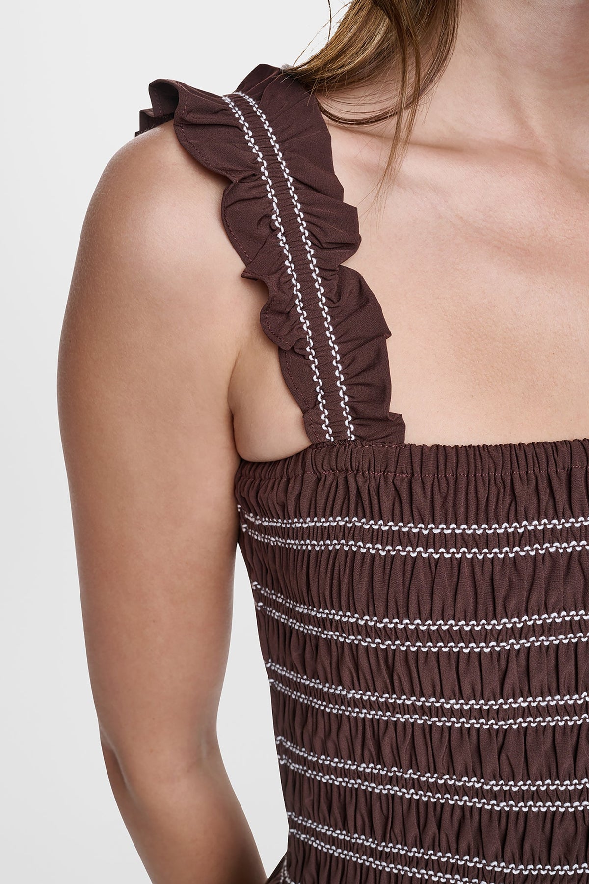 Java DKNY SLEEVELESS SMOCKED MIDI A-LINE DRESS