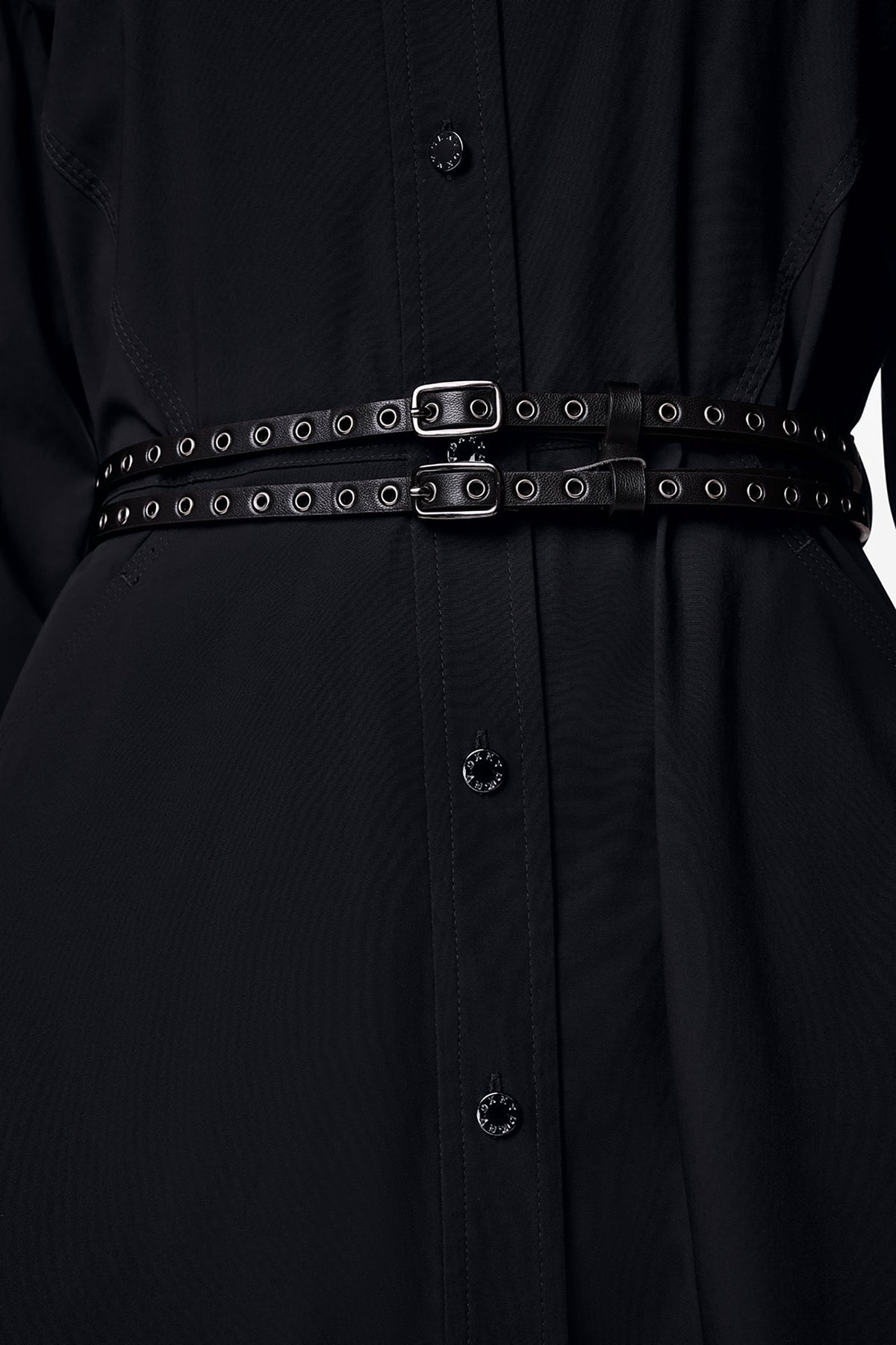 Black DKNY ROLL TAB BELTED POPLIN DRESS
