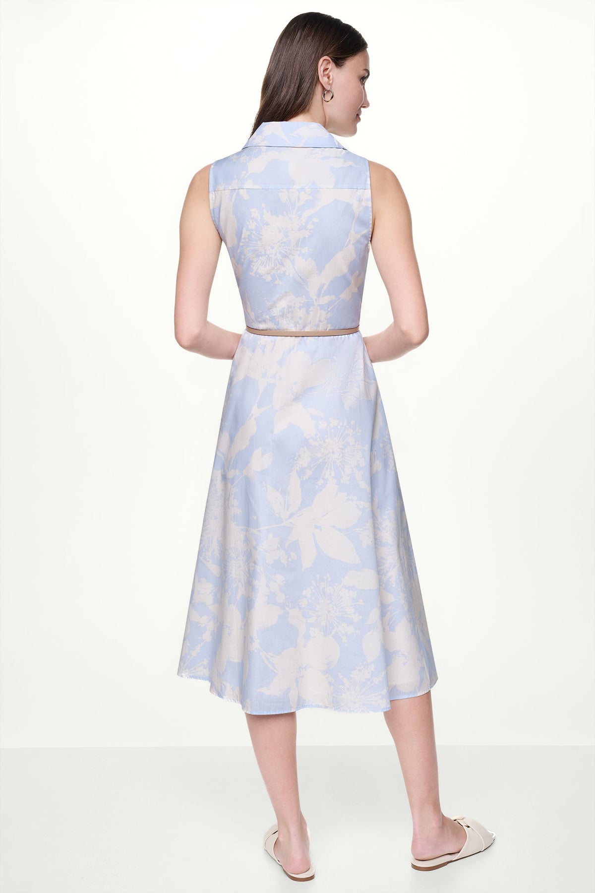 Pastel Yellow/Frost Blue DKNY COTTON SLEEVELESS WRAP-EFFECT MIDI SHIRT DRESS
