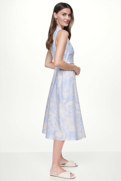 Pastel Yellow/Frost Blue DKNY COTTON SLEEVELESS WRAP-EFFECT MIDI SHIRT DRESS
