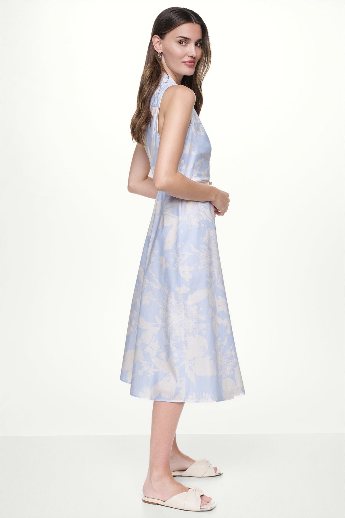 Pastel Yellow/Frost Blue DKNY COTTON SLEEVELESS WRAP-EFFECT MIDI SHIRT DRESS