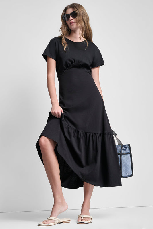 Black DKNY RUCHED BODICE TIERED MAXI DRESS