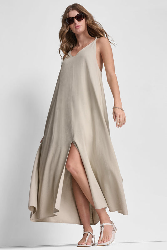 Pebble DKNY LINEN-BLEND TIE BACK MAXI DRESS