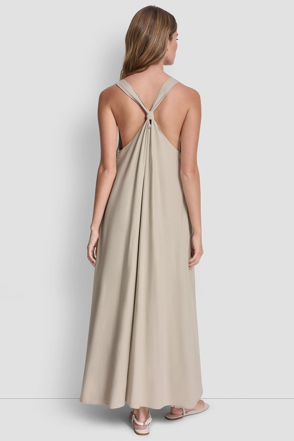Pebble DKNY LINEN-BLEND TIE BACK MAXI DRESS