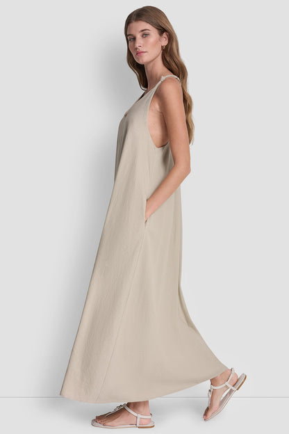 Pebble DKNY LINEN-BLEND TIE BACK MAXI DRESS