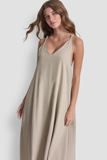Pebble DKNY LINEN-BLEND TIE BACK MAXI DRESS
