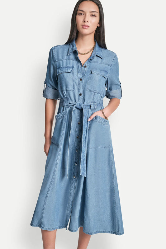Stream DKNY LONG SLEEVE ROLL TAB TENCEL CARGO DRESS
