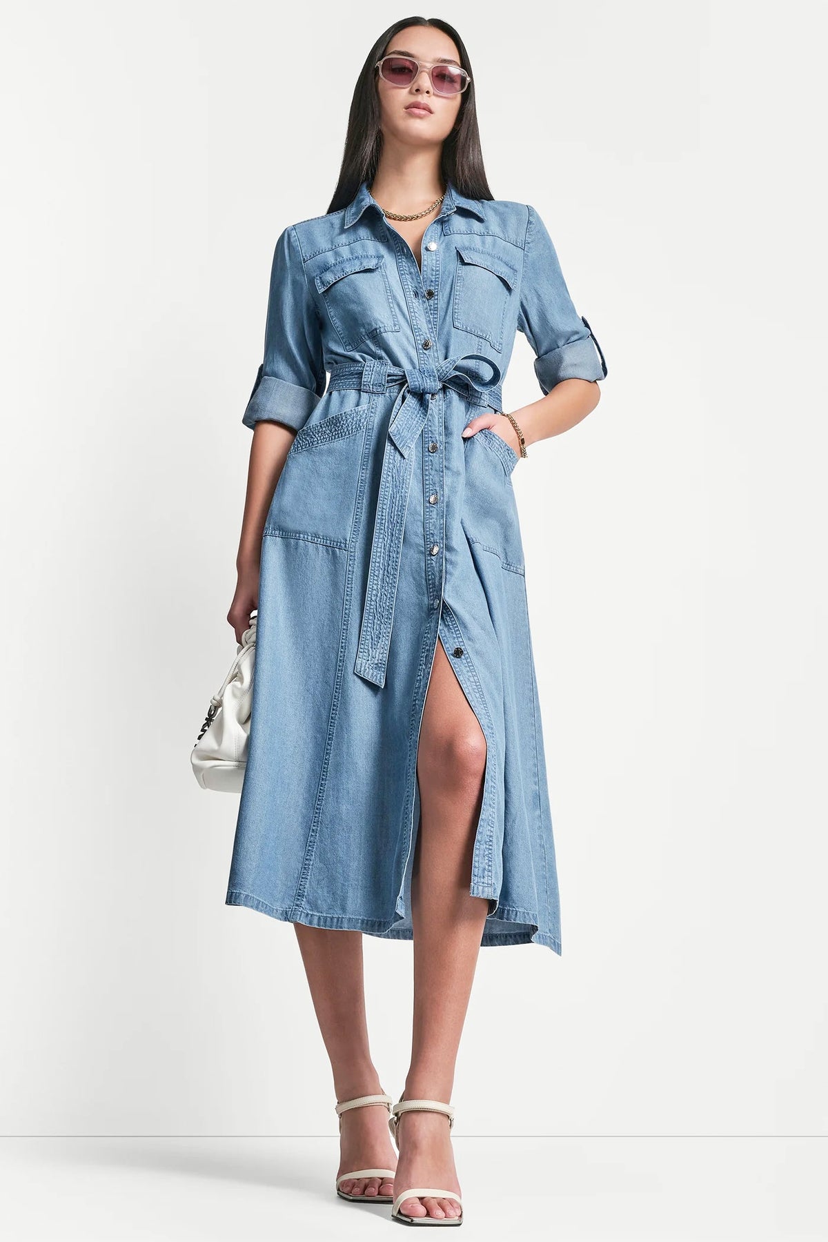 Stream DKNY LONG SLEEVE ROLL TAB TENCEL CARGO DRESS