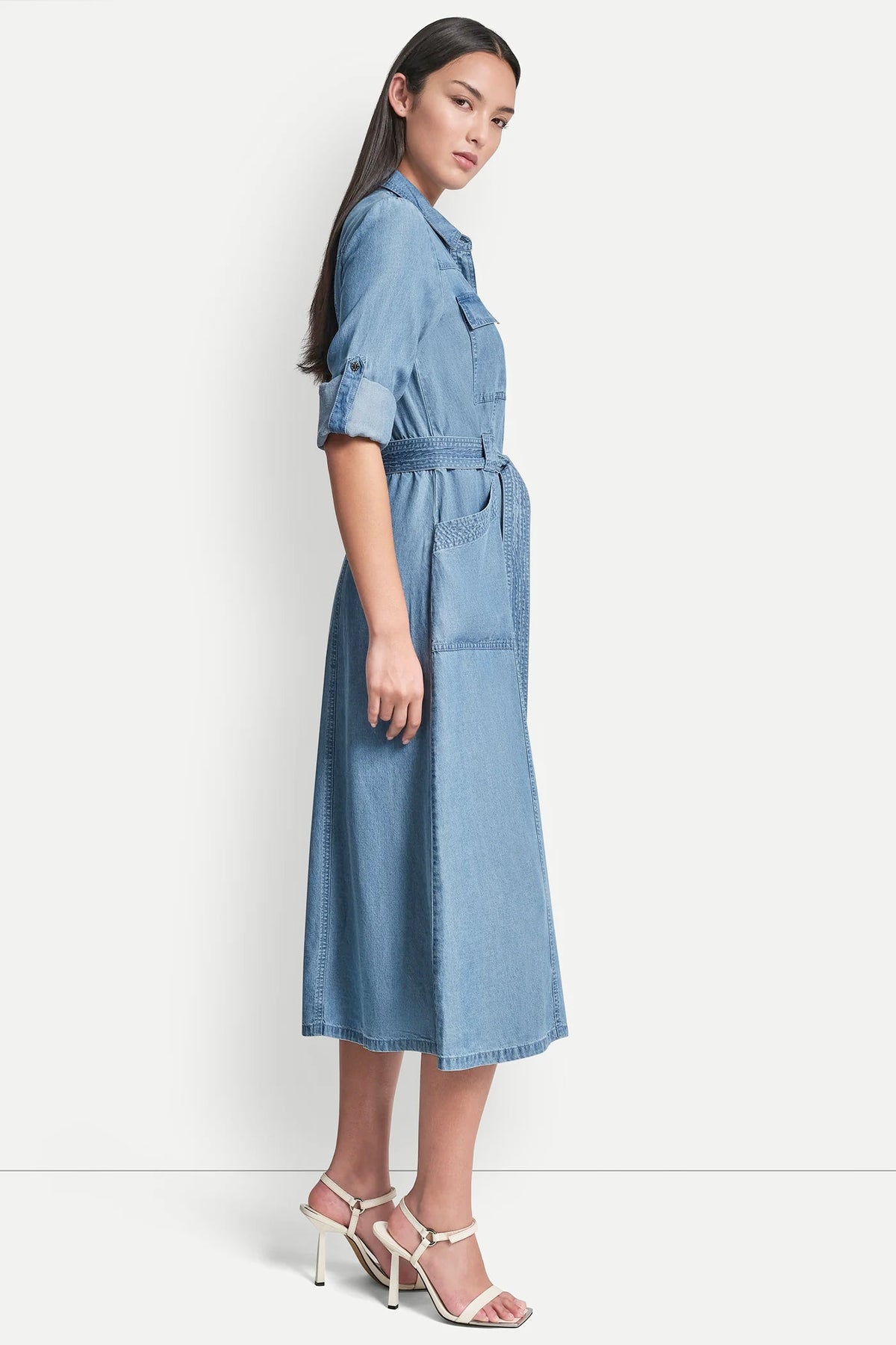 Stream DKNY LONG SLEEVE ROLL TAB TENCEL CARGO DRESS