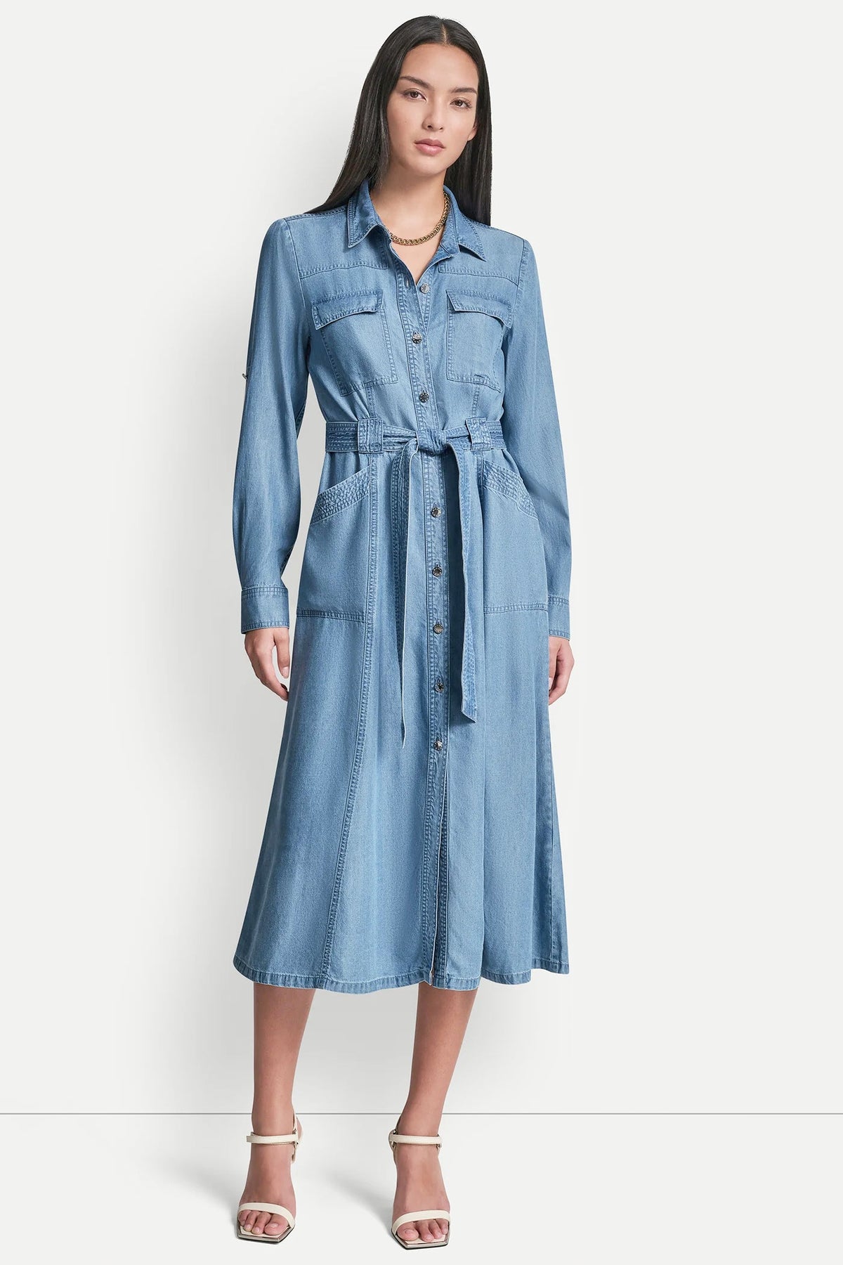 Stream DKNY LONG SLEEVE ROLL TAB TENCEL CARGO DRESS