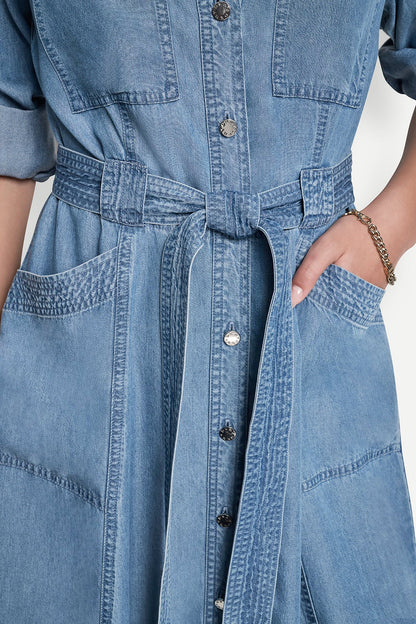 Stream DKNY LONG SLEEVE ROLL TAB TENCEL CARGO DRESS