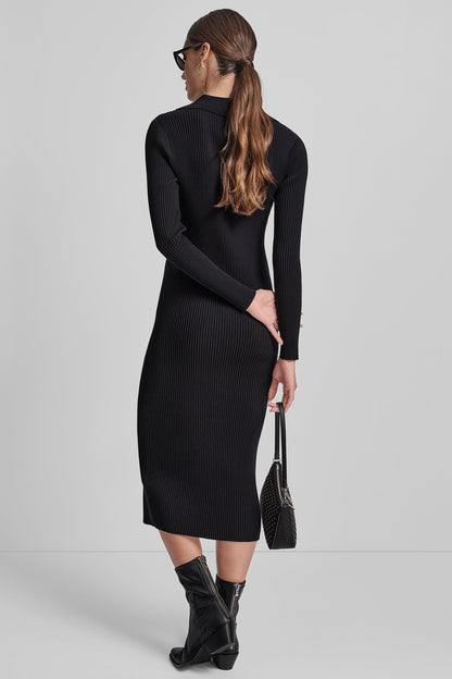 Black DKNY RIB-KNIT MIDI POLO DRESS
