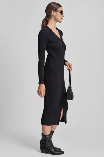Black DKNY RIB-KNIT MIDI POLO DRESS