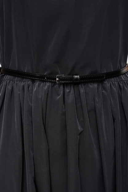 Black DKNY SLEEVELESS GATHERED MIDI A-LINE DRESS